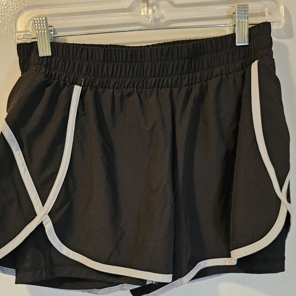 Ideology Womens Workout Shorts Black Pull on With Inner Short Lined New Size S